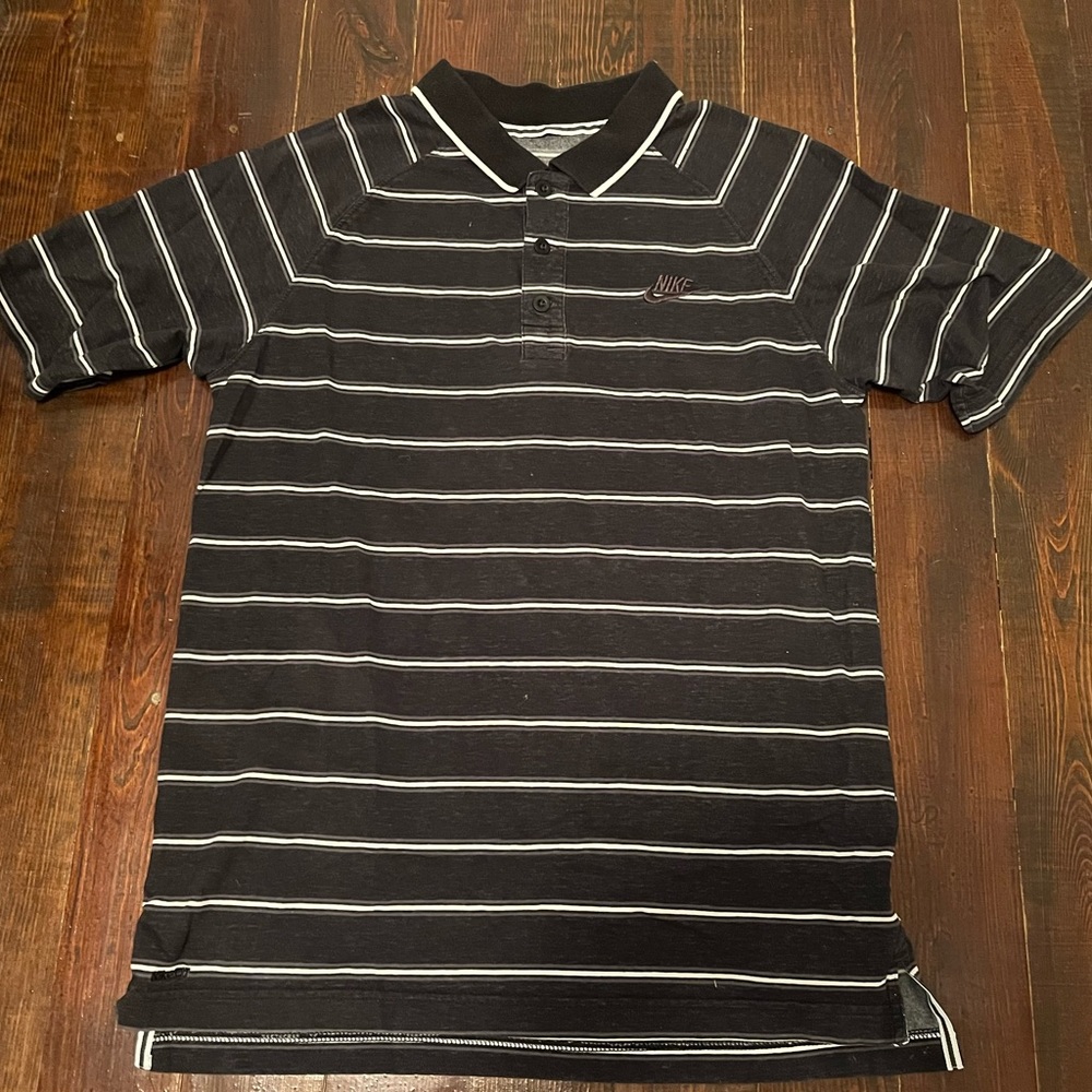 Nike Sportswear Fit Dry Men Black Striped Polo Shirt Classic Golf Outdoor